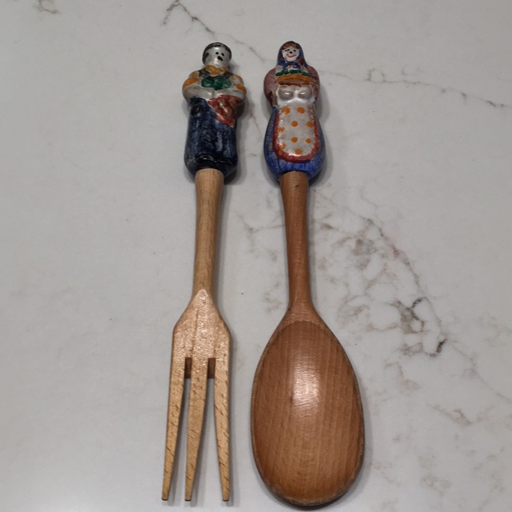 Vintage Ceramic Handle Wooden Set